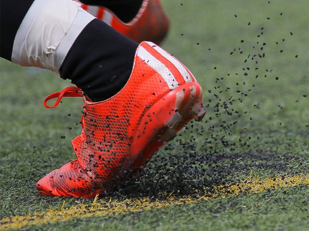 Artificial Turf showing Rubber Crumb Infill plastic